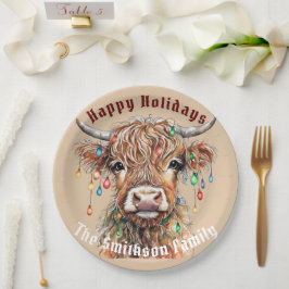 Plato De Papel Navidades escoceses de vacas localizadas en la Hig