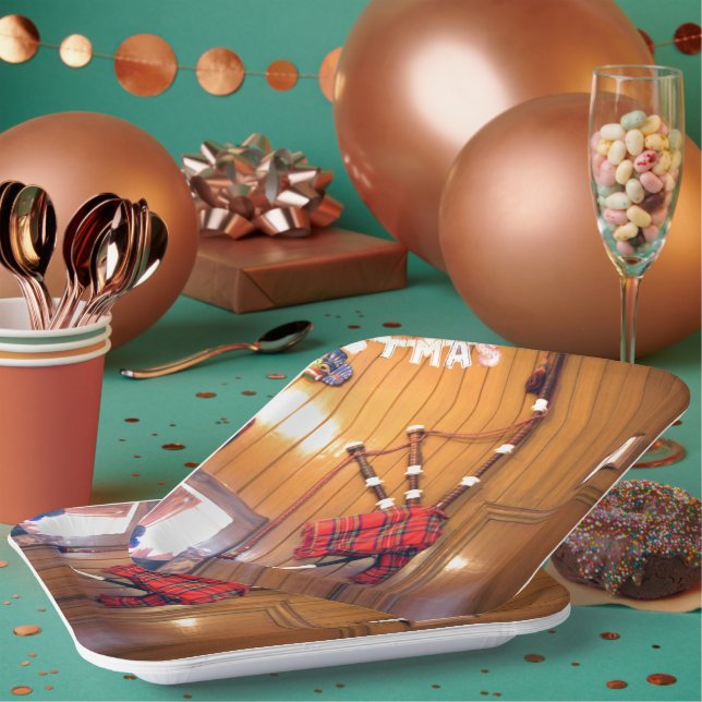 Plato De Papel Navidades Escocia gaita musical Regalos (Multi)