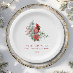 Plato De Papel Navidades Familia Reunión Cardenal Rojo Fiesta