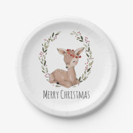 Plato De Papel Navidades Fawn Wreath