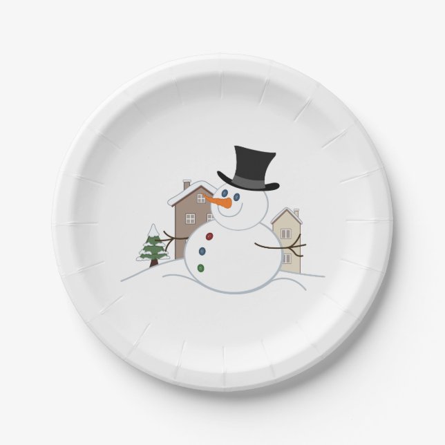 Plato De Papel Navidades felices Ilustracion Snowman (Anverso)