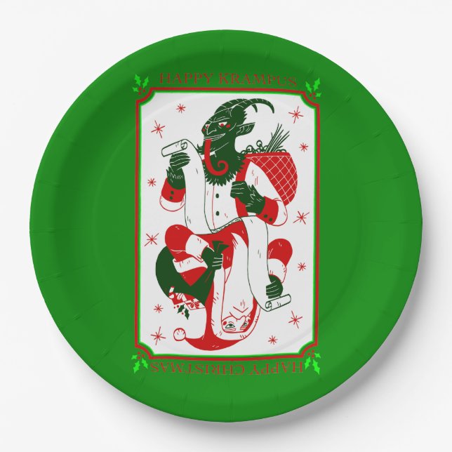 Plato De Papel navidades felices krampus santa (Anverso)