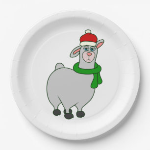 Plato De Papel navidades feos llama santa claus