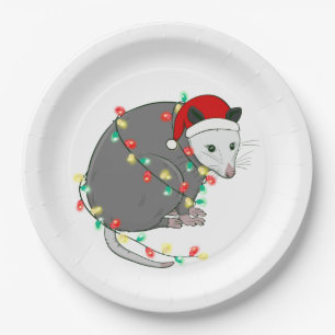 Plato De Papel navidades feos santa claus opossum