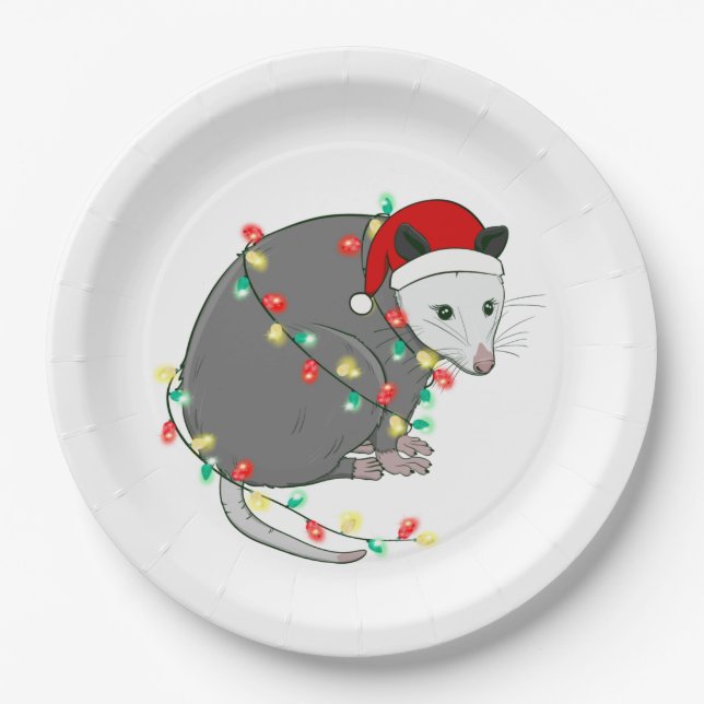 Plato De Papel navidades feos santa claus opossum (Anverso)
