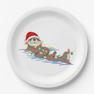 Plato De Papel navidades feos santa claus otter