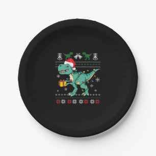 Plato De Papel Navidades feos sudan dinosaurios niños Pajama T