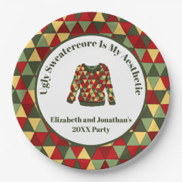 Plato De Papel Navidades feos sudan oro verde rojo