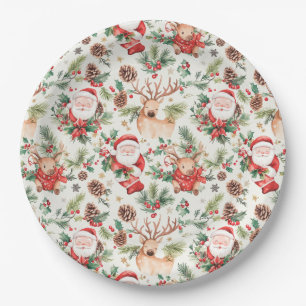 Plato De Papel Navidades Festivan Santa Claus