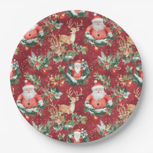 Plato De Papel Navidades Festivan Santa Claus