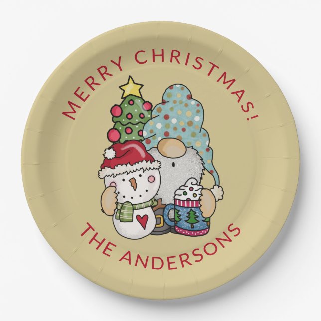Plato De Papel Navidades festivos de Gnome Snowman (Anverso)