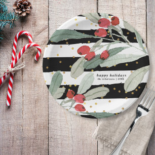 Plato De Papel Navidades festivos estampados botánicos vacaciona