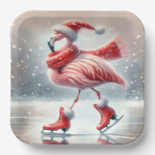 Plato De Papel Navidades festivos Patinaje sobre hielo Flamingo