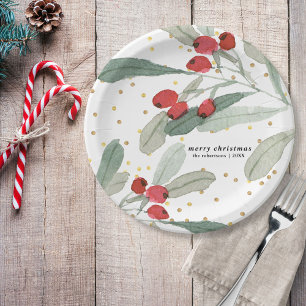 Plato De Papel Navidades festivos Puntos de oro botánicos vacaci