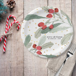 Plato De Papel Navidades festivos Vacaciones Botánicos Dots de or<br><div class="desc">Vestir la mesa de tu fiesta de vacaciones con estas divertidas placas de papel con un patrón botánico acuarela pintado a mano acentuado con falsos puntos de polka purpurina de oro. Agregue el texto de su personalizado para personalizar. Festividad y diversión - perfecto para Navidades, Año Nuevo y fiestas de...</div>