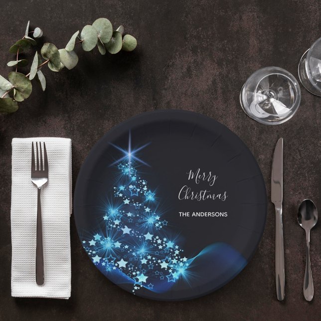 Plato De Papel Navidades fiesta árbol azul negro moderno (Subido por el creador)