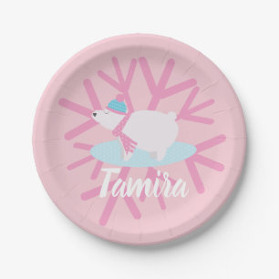 Plato De Papel Navidades Fiesta de oso polar Snowflakes