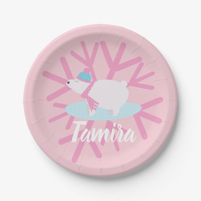 Plato De Papel Navidades Fiesta de oso polar Snowflakes (Anverso)