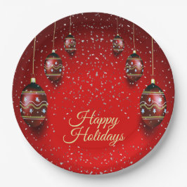Plato De Papel Navidades Fiesta Golden Red Winter Holidays Elegan