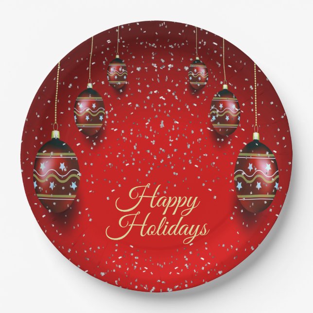 Plato De Papel Navidades Fiesta Golden Red Winter Holidays Elegan (Anverso)