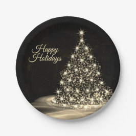 Plato De Papel Navidades Fiesta Golden Shiny Tree Black