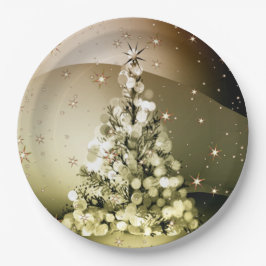 Plato De Papel Navidades Fiesta Golden Tree Shiny Sparkle Stars