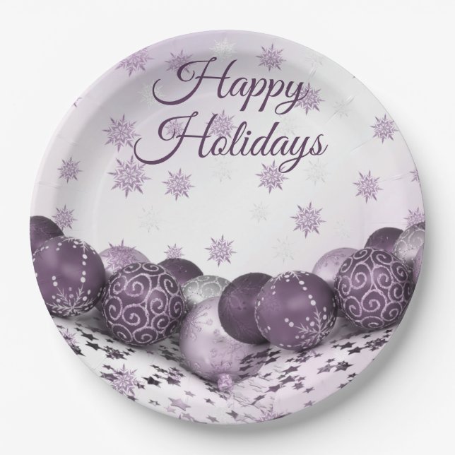 Plato De Papel Navidades Fiesta Pink Purple Ornamakes Snowflakes (Anverso)