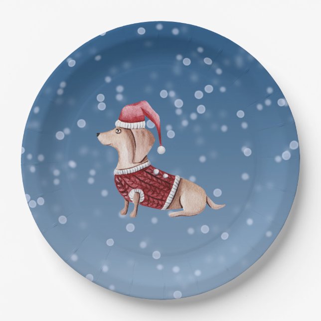 Plato De Papel Navidades Fiesta Plates Dachshund Perro (Anverso)