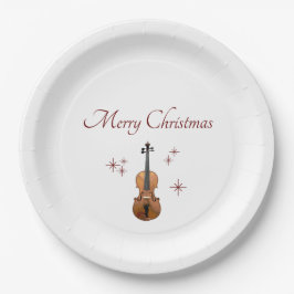 Plato De Papel Navidades Fiesta Violin Snowflakes Musical
