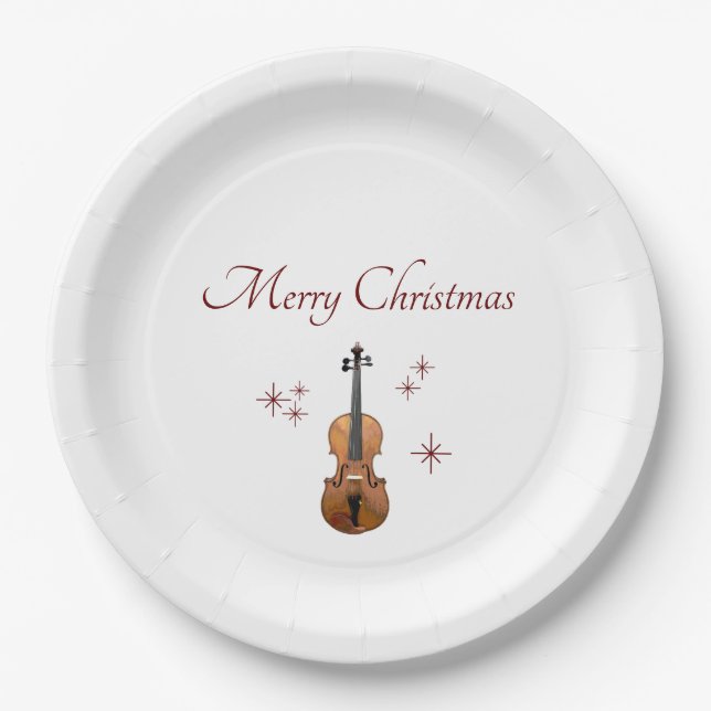 Plato De Papel Navidades Fiesta Violin Snowflakes Musical (Anverso)
