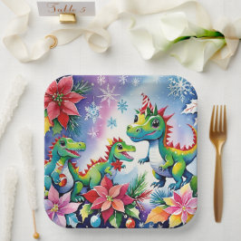 Plato De Papel Navidades Fiestas Dinosaurios