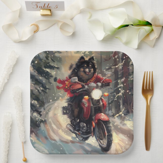 Plato De Papel Navidades finlandeses de motocicletas para perros  (Boda)