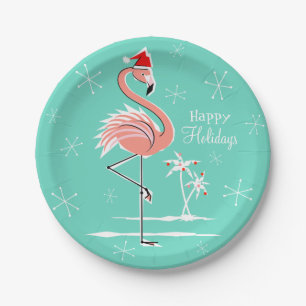 Plato De Papel Navidades Flamingo Happy Holidays paper plate