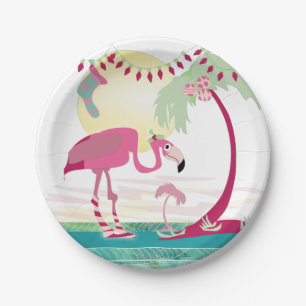 Plato De Papel Navidades Flamingo Holiday Beach Scene