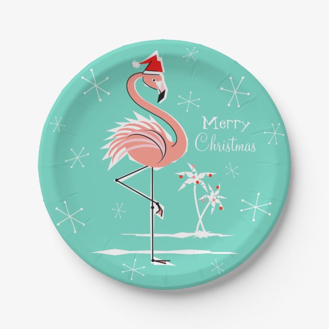 Plato De Papel Navidades Flamingo Merry Chapa de papel de Navidad (Anverso)