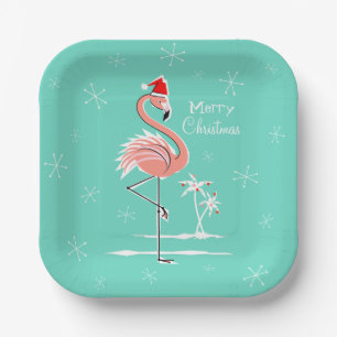 Plato De Papel Navidades Flamingo Merry Christmas square
