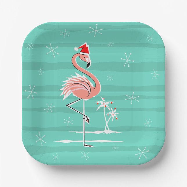 Plato De Papel Navidades Flamingo Stripe square (Anverso)