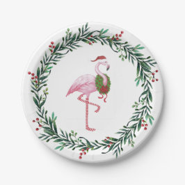 Plato De Papel Navidades Flamingo y Fiesta Wreath