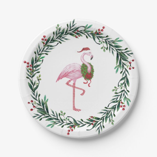 Plato De Papel Navidades Flamingo y Fiesta Wreath (Anverso)