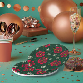 Plato De Papel Navidades Florales Tropicales Hibiscus Snowflakes 