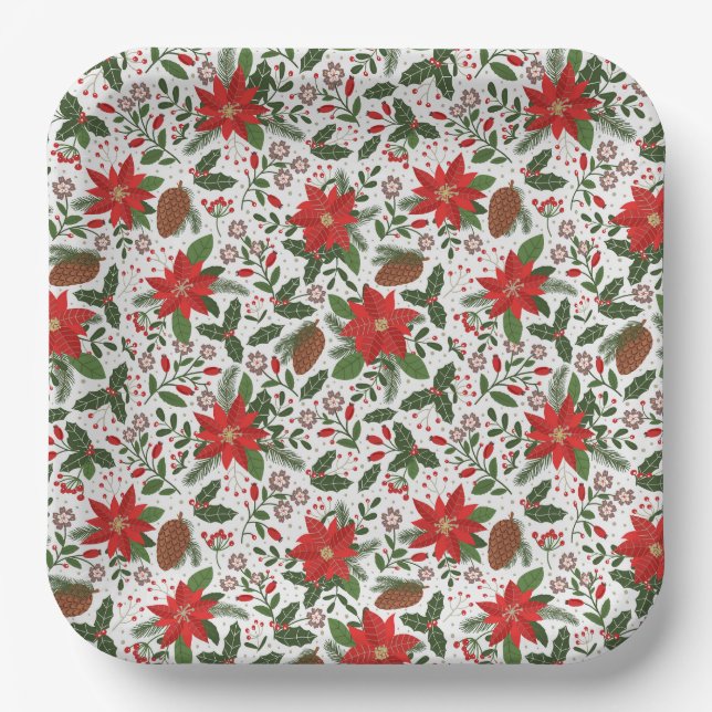 Plato De Papel Navidades Flores (Anverso)