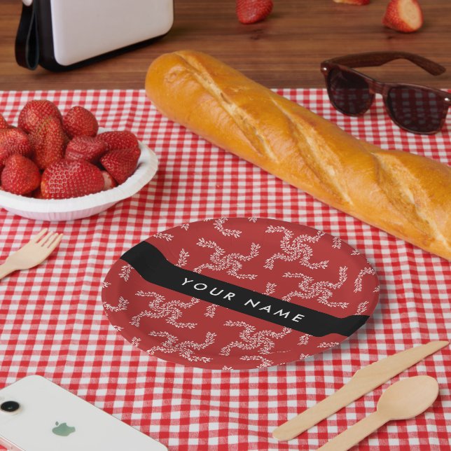 Plato De Papel Navidades Garland, Red, Tu nombre, Personalizar (Picnic)