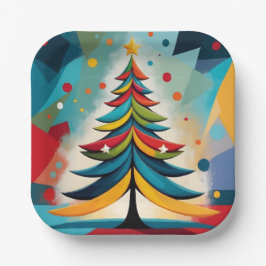 Plato De Papel Navidades Geométricos de Pop Art Branches Featherc