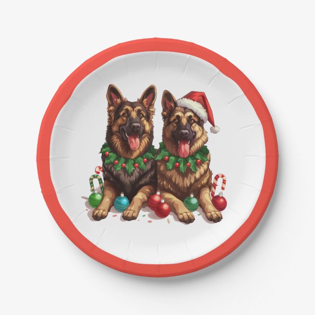 Plato De Papel Navidades German Shepherd Dogs (Anverso)