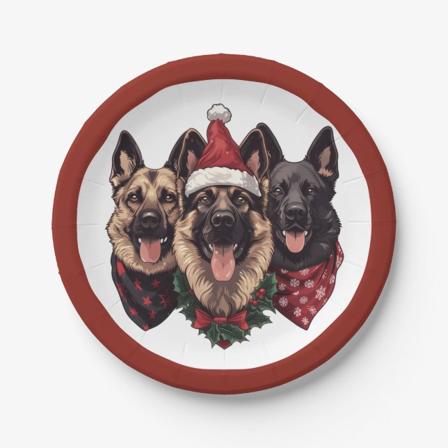 Plato De Papel Navidades German Shepherd Dogs (Anverso)
