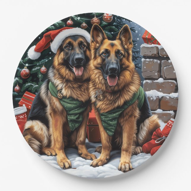 Plato De Papel Navidades German Shepherd Dogs (Anverso)