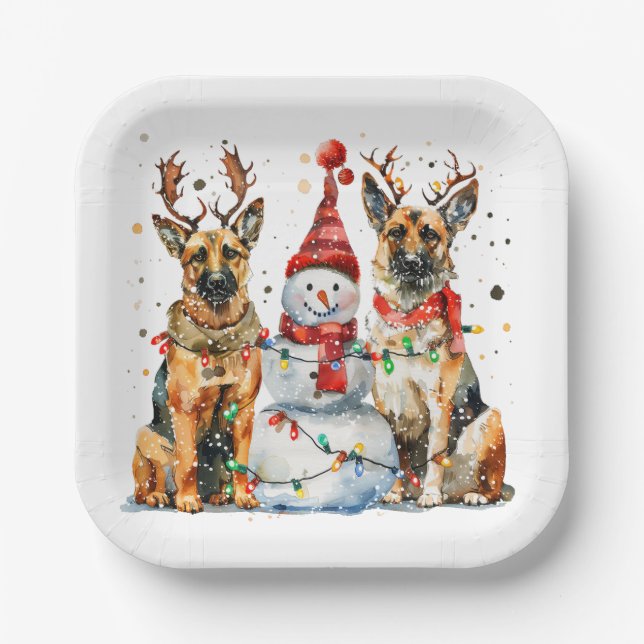 Plato De Papel Navidades German Shepherd Dogs (Anverso)