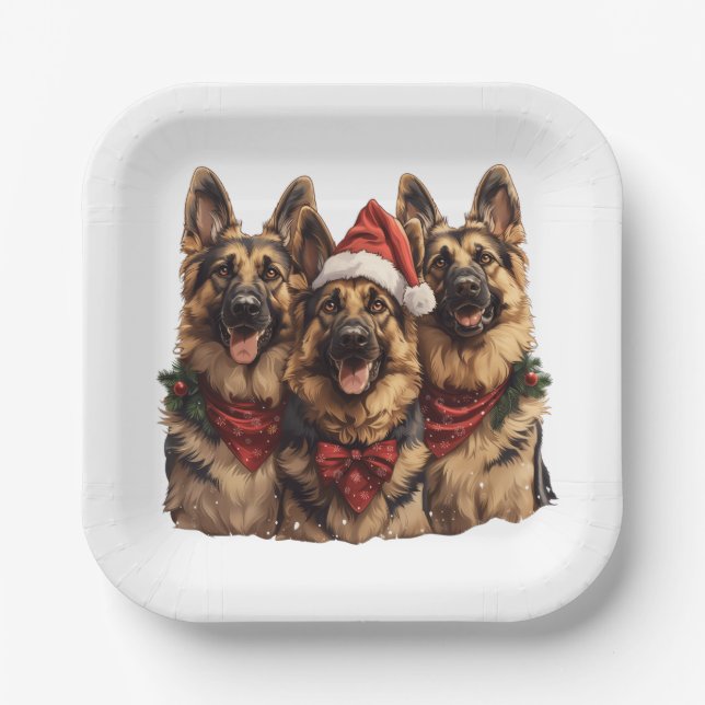 Plato De Papel Navidades German Shepherd Dogs (Anverso)