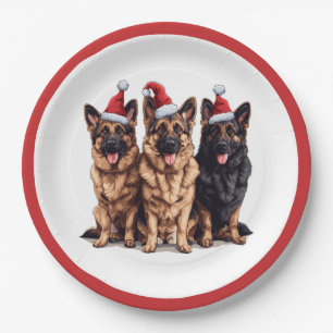 Plato De Papel Navidades German Shepherd Santa Dogs