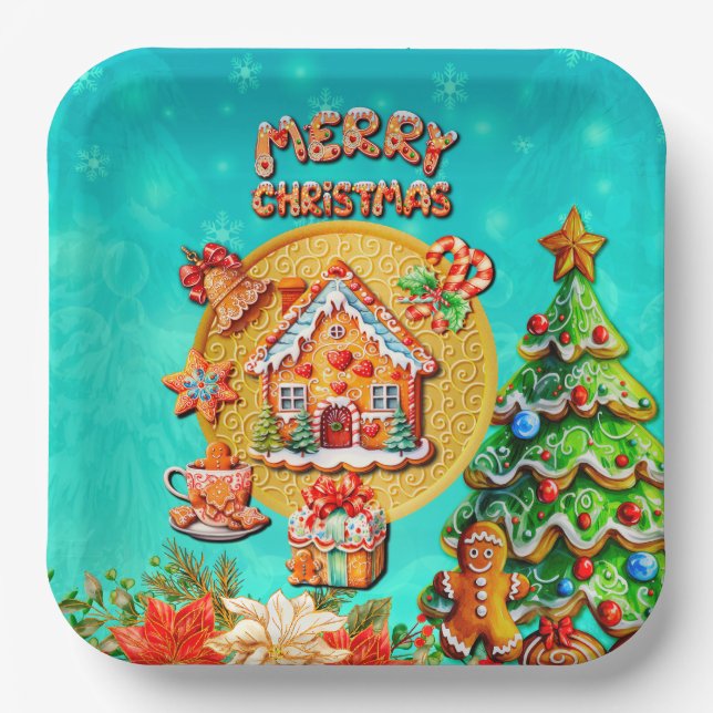 Plato De Papel Navidades Gingerbread Candy House y Año Nuevo (Anverso)